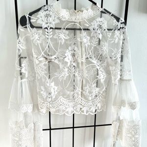 White Lace zip up blouse